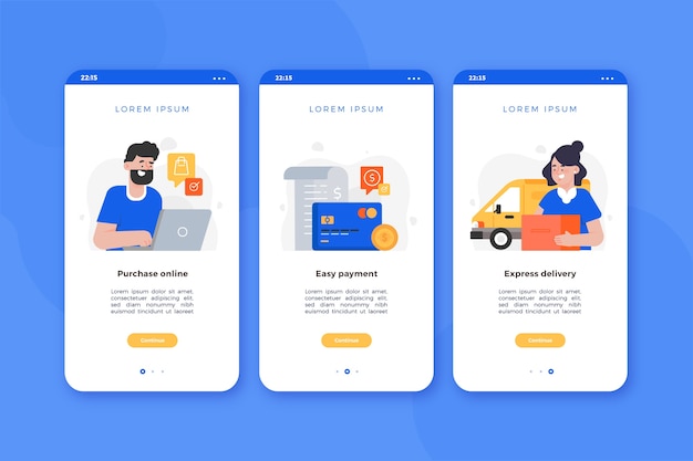 Free vector purchase online onboarding app screens