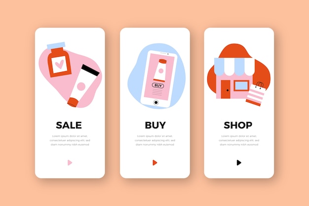 Purchase service onboarding app screens set