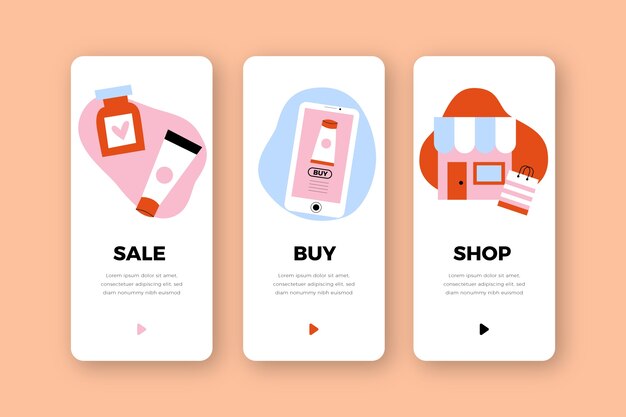 Purchase service onboarding app screens set