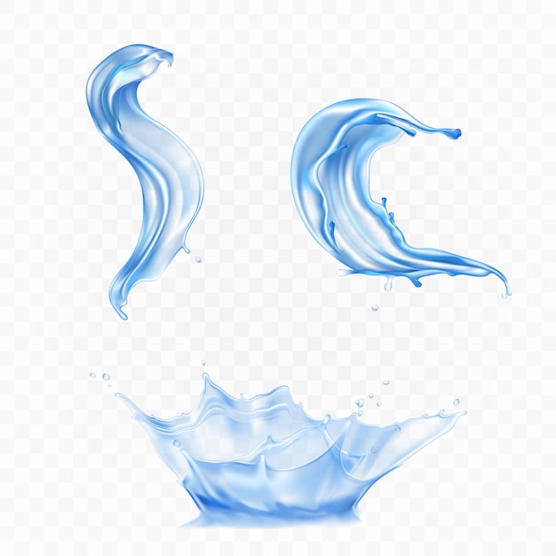 Free vector pure blue water frozen motion crown splash and twisted swirls with drops