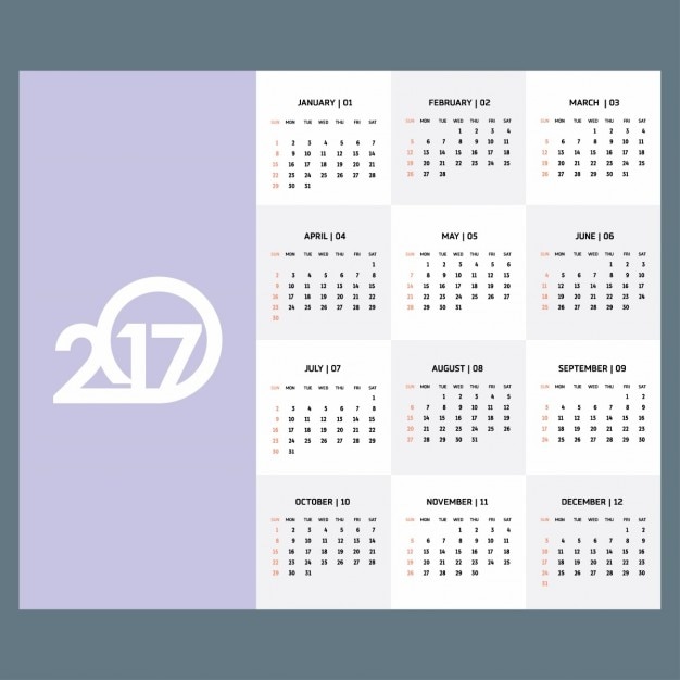 Vettore gratuito 2017 modello di calendario viola