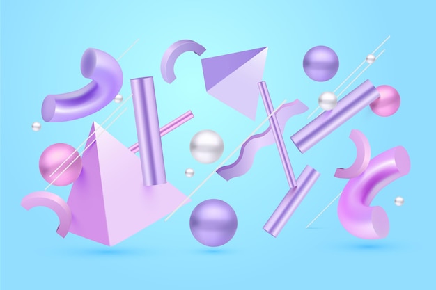 Purple 3d shapes floating background