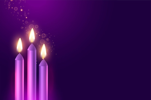 Purple advent three candles with sparkles