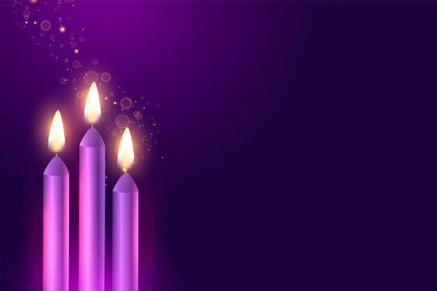 Фиолетовый адвент три свечи с блестками