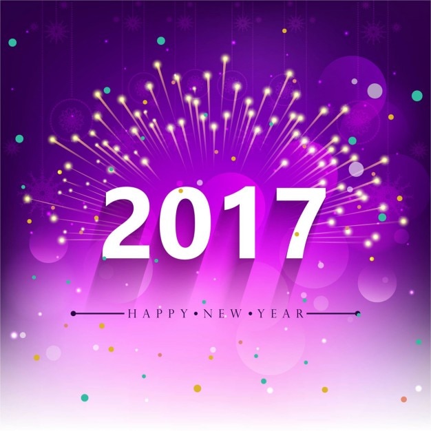 Free vector purple background of 2017 with fireworks