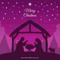 Free vector purple background of nativity scene silhouette