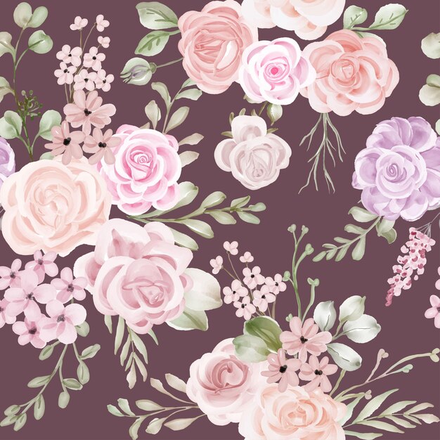 紫色の背景のバラの花のシームレスなパターン バラのシームレスなパターン背景