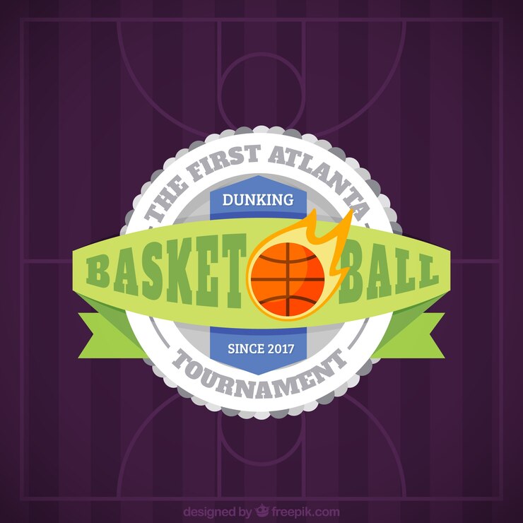 मुफ़्त वेक्टर purple background with decorative basketball badge