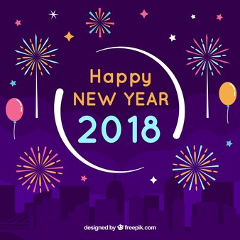 Purple background with fireworks for new year