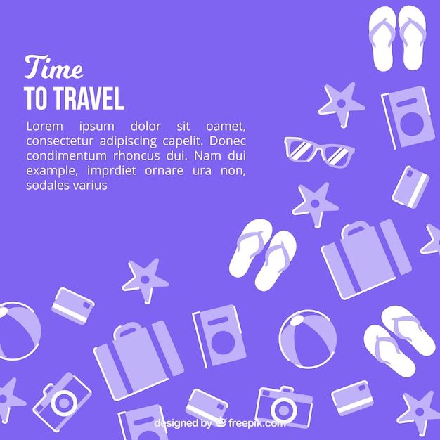 Free vector purple background with travel elements