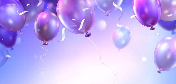 무료 Vector 풍선 과 콘페티 가 있는 보라색 생일 발