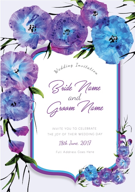 Viola e blu floreale invito a nozze