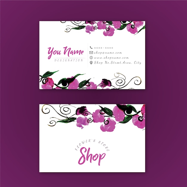 Free vector purple business card floral design