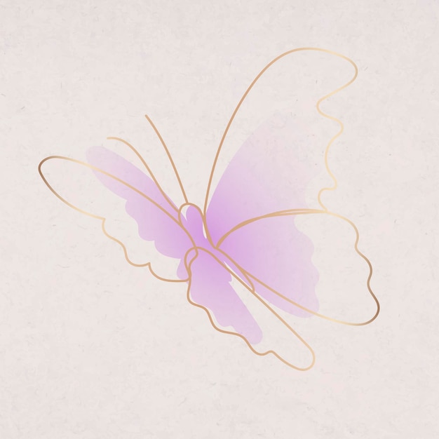 Free vector purple butterfly sticker, aesthetic gradient vector line art design