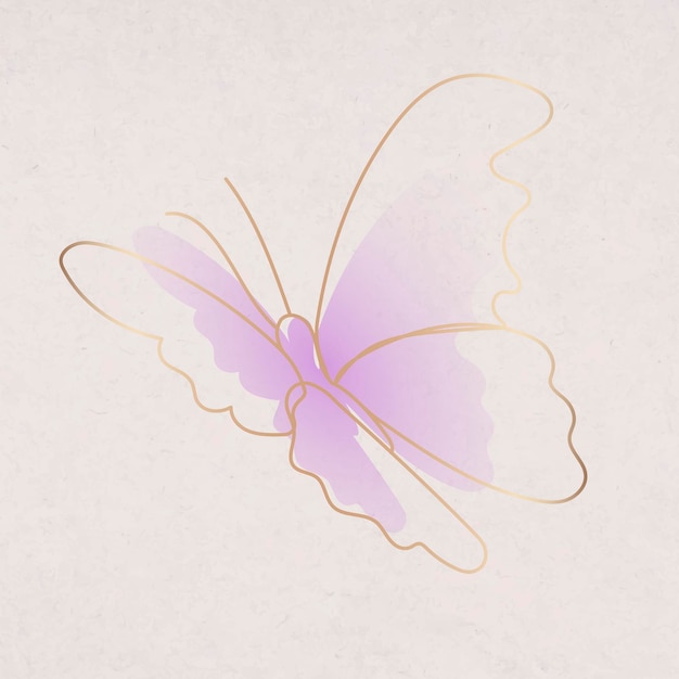 Фиолетовая бабочка наклейка, эстетический градиент векторной линии арт дизайн