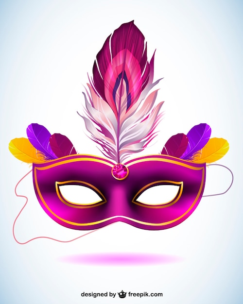 Purple carnival mask with a feather