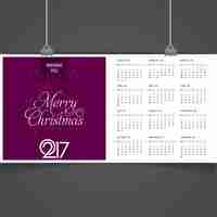 Vettore gratuito viola buon natale 2017 modello di calendario