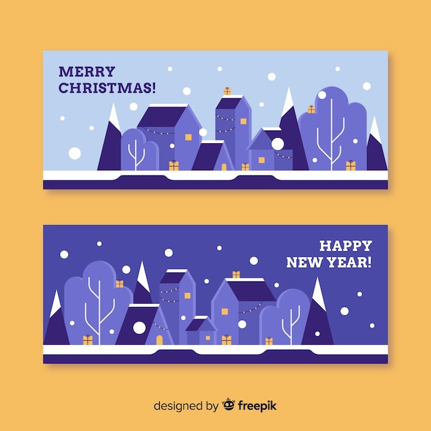 Free vector purple christmas town banner