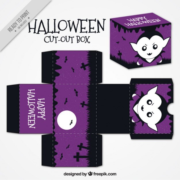 Purple cut out box with vampire
