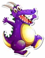 Vettore gratuito adesivo personaggio dei cartoni animati drago viola