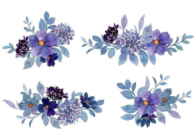 Free vector purple floral arrangement collection with watercolor