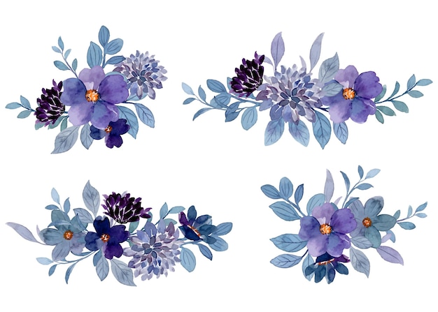 Коллекция фиолетовых цветочных композиций с акварелью