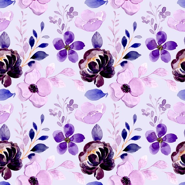 Purple floral watercolor seamless pattern