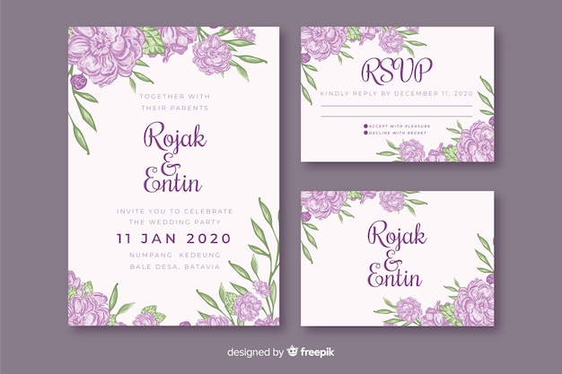 Фиолетовый цветочные свадебные приглашения шаблон