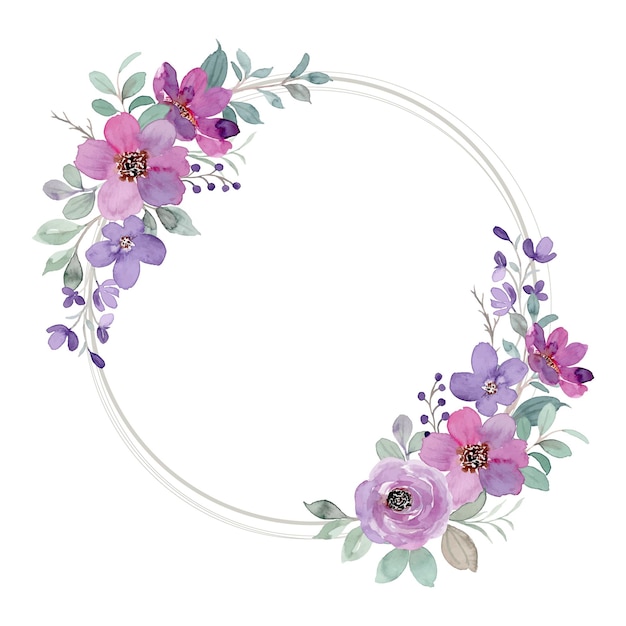 Бесплатное векторное изображение Фиолетовый цветочный венок с акварелью