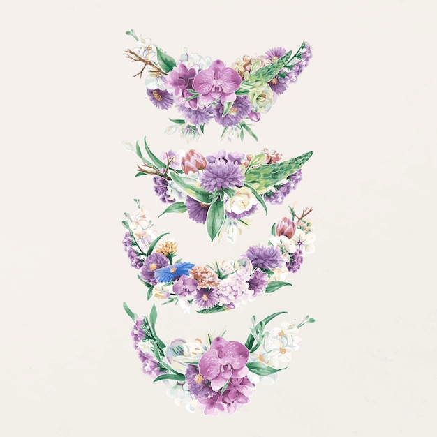 Фиолетовый букет цветов, векторный набор цветочного рисунка Бесплатные векторы
