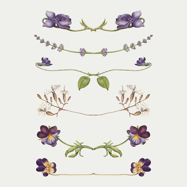 Free vector purple flower divider flourish vector set, remix from the model book of calligraphy joris hoefnagel and georg bocskay