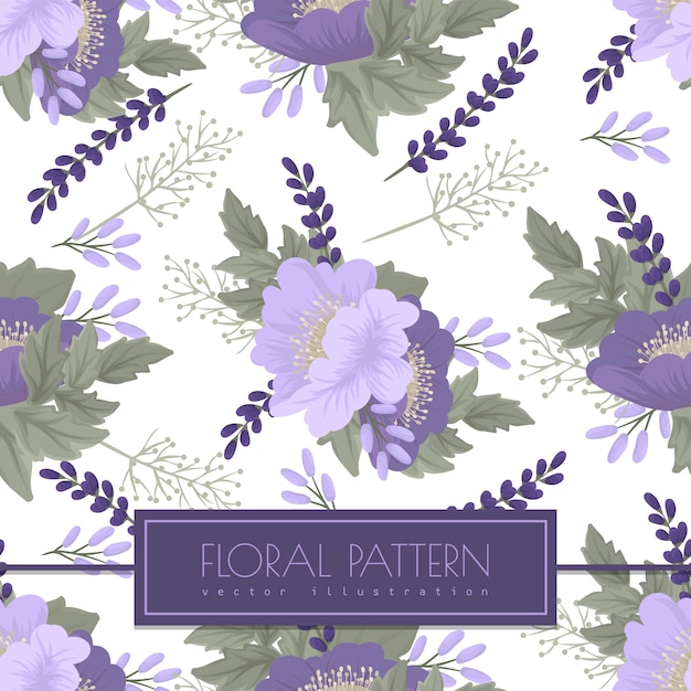 Purple flower seamless pattern on white
