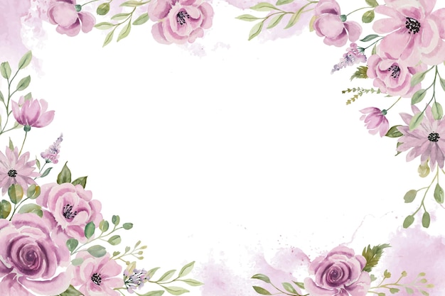 Purple Flower Watercolor Background Border Pattern