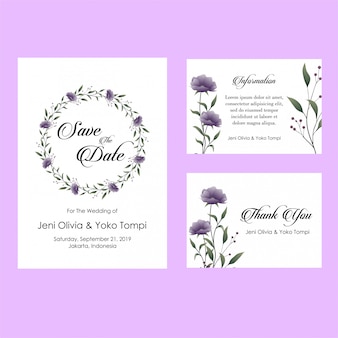 紫​の​花​の​結婚式​の​招待状