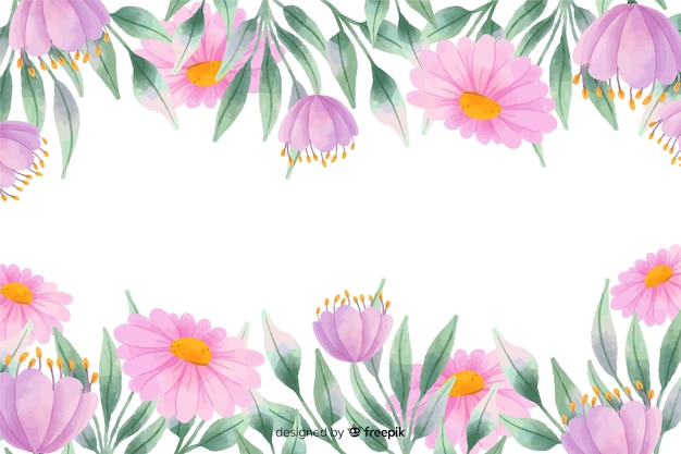 Purple flowers frame background with watercolor design