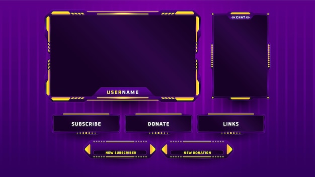 紫のゲームパネルセットのデザインテンプレート 無料ベクター