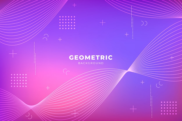 Purple gradient background with geometric shapes