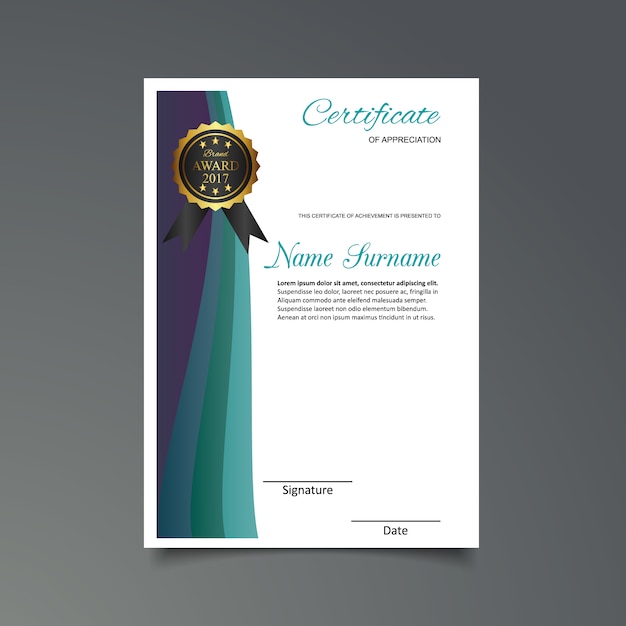 Free vector purple and green certificate of appreciation template