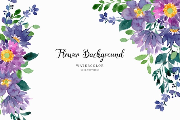 Free vector purple green floral background with watercolor