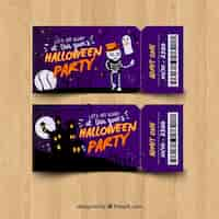 Free vector purple halloween party tickets