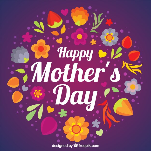 Purple Happy Mother's Day background with flowers