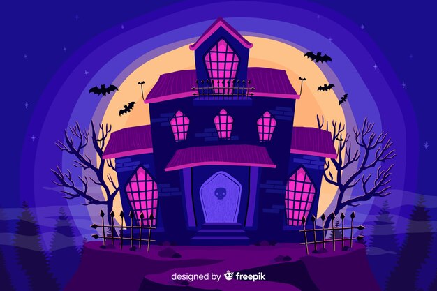 Purple house halloween background