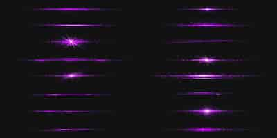 Free vector purple line light glow with sparkle and flare shine horizontal violet neon streak effect isolated on transparent background magic flash laser strip divider with glitter shimmer design illustration