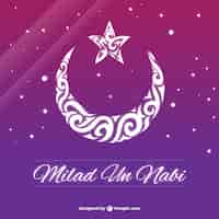 Free vector purple milad un nabi background with an ornamental moon