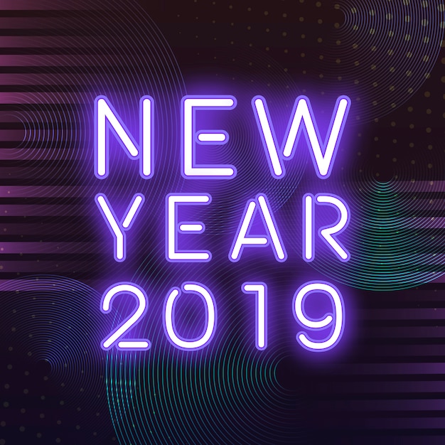 Фиолетовый новый год 2019 вектор неоновый знак
