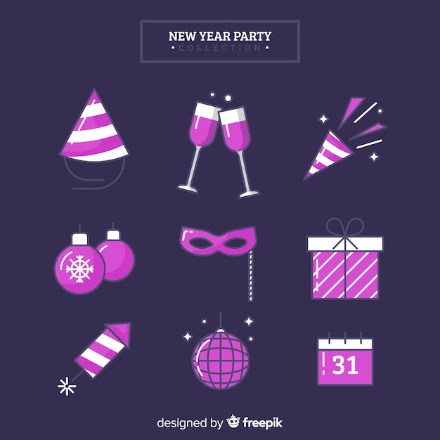Purple new year 2019 party elements set