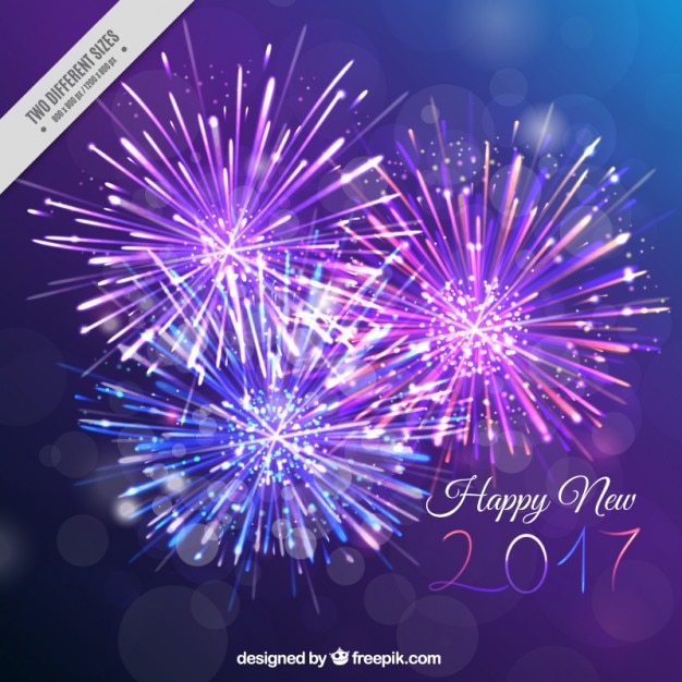 Vettore gratuito viola nuovo anno fuochi d'artificio sfondo