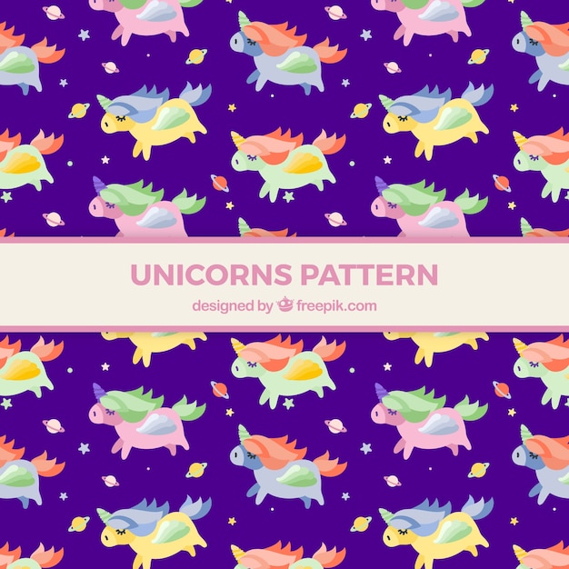 Free vector purple pattern of colorful unicorns