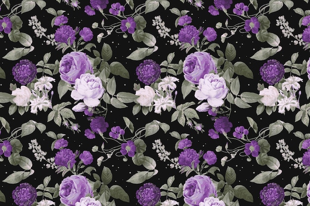 Free vector purple peony floral pattern watercolor vintage