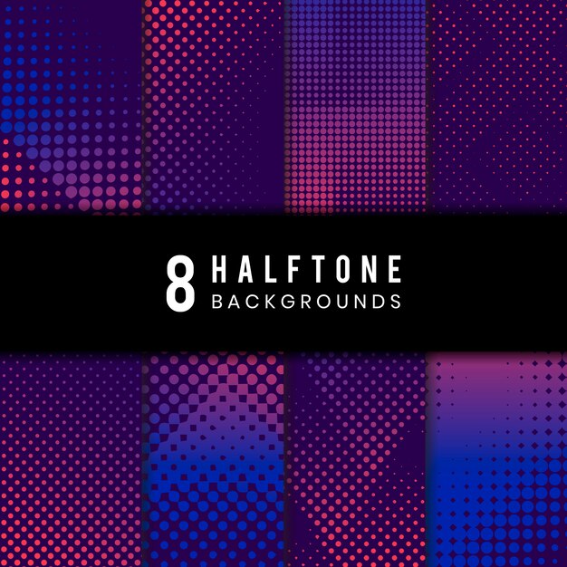 Purple and pink halftone background vector set